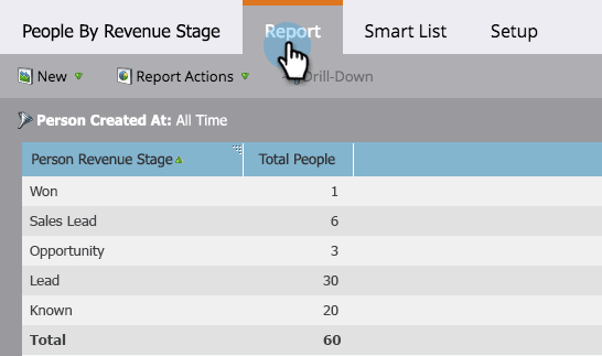 Marketo Report by Revenue Stage